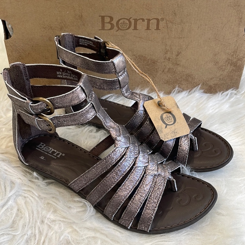 Woman Shoes BORN Gladiator Sandals Nikki US 6 Pewter